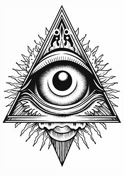 Tattoo template of a mystical all-seeing eye in a triangular frame radiating energy