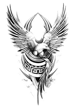 Tattoo template of a phoenix on a Greek urn