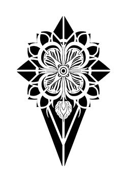 Tattoo template of a symmetrical floral design with geometric patterns