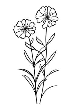 Tattoo template of a floral design with two blooming flowers and detailed outlines