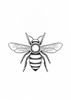 Tattoo template of a detailed honeybee with delicate wings and intricate body texture