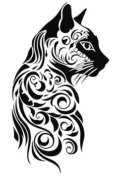 Tattoo template of a stylized tribal patterned cat head