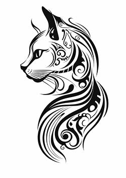 Tattoo template of a stylized tribal cat design