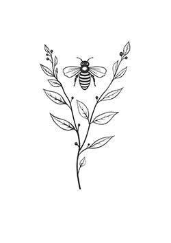 Tattoo template of a bee on a floral branch