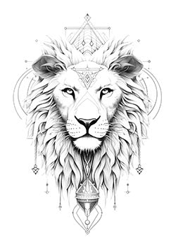 Tattoo template of a lion with geometric designs