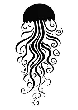 Tattoo template of a stylized jellyfish with flowing tentacles