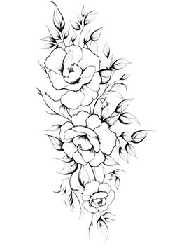 Tattoo template of a detailed bouquet of blooming roses with leaves and vines intertwining