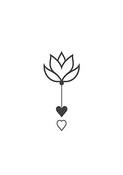 Tattoo template of a lotus flower with two hearts connected by a line