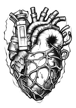 Tattoo template of a biomechanical heart design