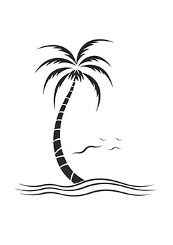 Tattoo template of a simple palm tree and calm sea waves