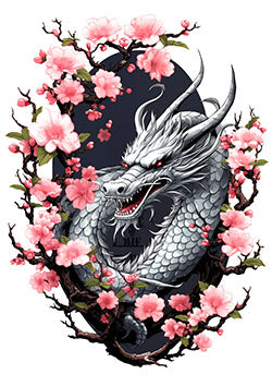 Tattoo template of a dragon with cherry blossoms