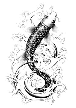 Tattoo template of a detailed koi fish with water swirls