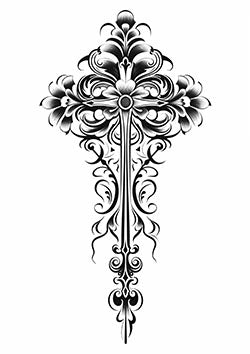 Tattoo template of an ornate Fleur-de-Lis with detailed scrollwork