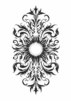 Tattoo template of a symmetrical floral design with a central focal point