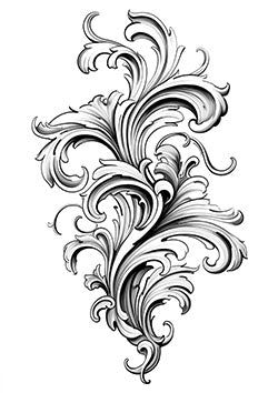 Tattoo template of a graceful and intricate floral design with flowing lines and delicate leaves