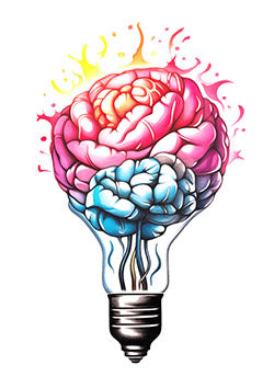 Tattoo template of a light bulb with a brain representing creativity and intellect