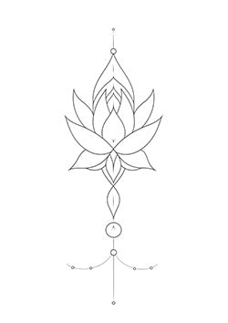 Tattoo template of a symmetrical lotus design with geometric elements