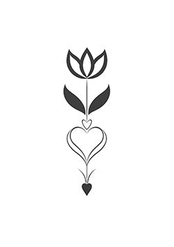 Tattoo template of a flower transforming into a heart, symbolizing love and growth.