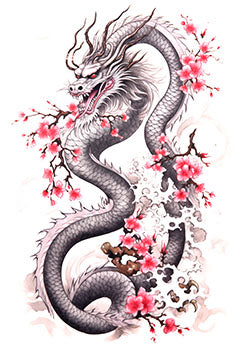 Tattoo template of a dragon with cherry blossoms