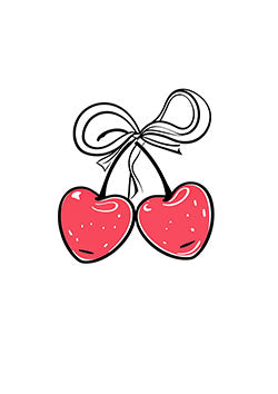 Tattoo template of connected cherries with a ribbon bow