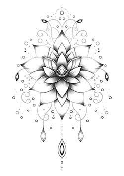 Tattoo template of a lotus flower with intricate ornamental design for a spiritual and pure aesthetic