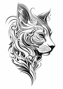 Tattoo template of a tribal patterned feline