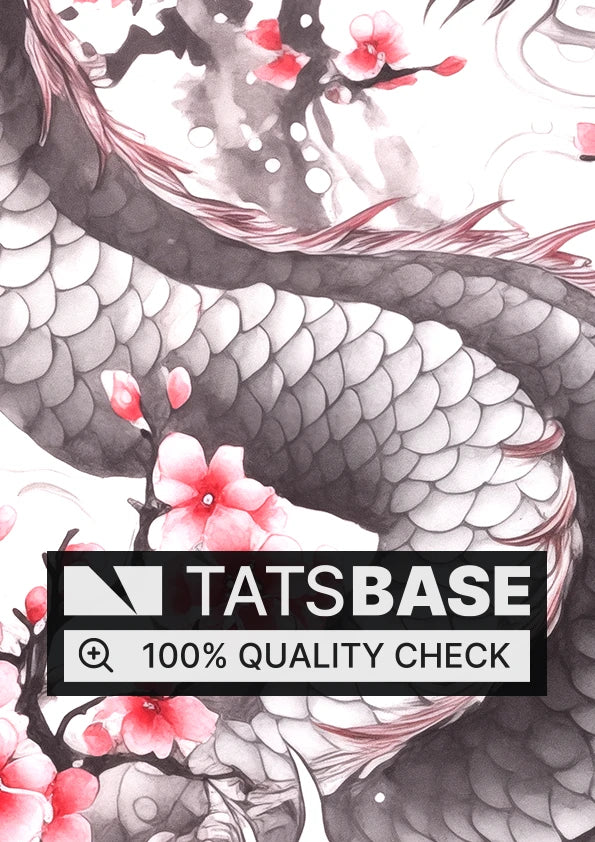 Tattoo template of a dragon with cherry blossoms