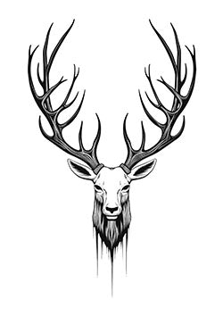 Tattoo template of a stag with expansive antlers