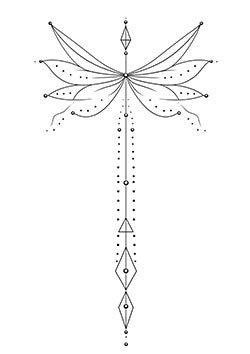 Tattoo template of a geometric dragonfly with intricate lines and dots