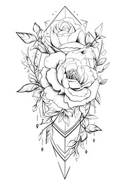 Tattoo template of a geometric rose design with charms