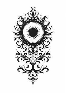 Tattoo template of a sun with decorative flames and swirls