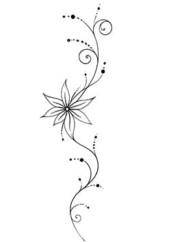 Tattoo template of a floral design with a blooming flower and swirling vines