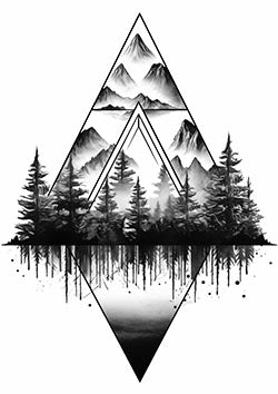 Tattoo template of a mountain landscape in a triangle