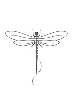 Tattoo template of a delicate dragonfly with wings spread.