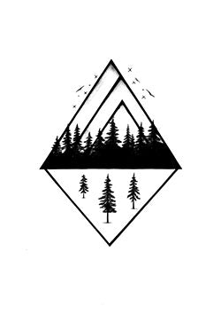 Tattoo template of a geometric mountain and forest design