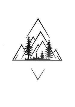 Tattoo template of a minimalist mountain and forest design