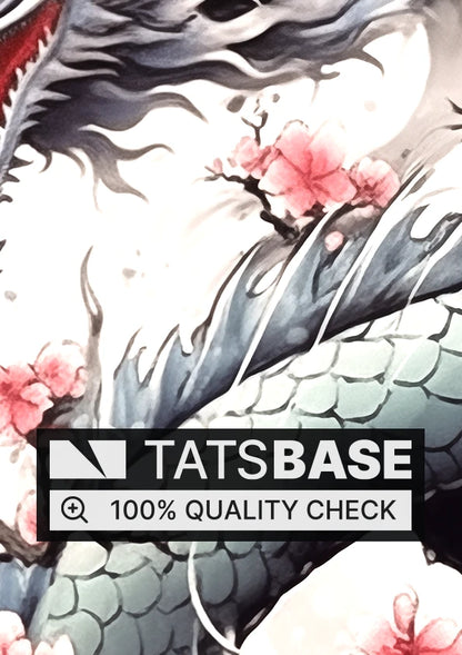 Tattoo template of a dragon with cherry blossoms