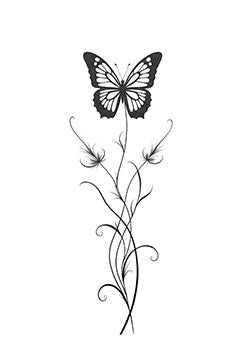 Tattoo template of a stylized butterfly with floral elements