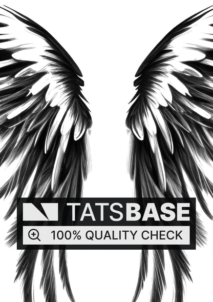 Tattoo template of a pair of black and white angel wings symbolizing freedom and grace