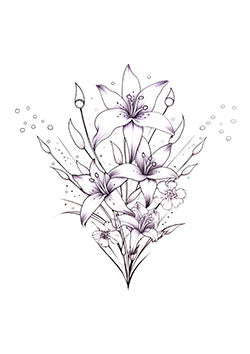 Tattoo template of a delicate arrangement of blooming lilies evoking purity and elegance