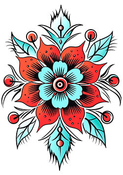 Tattoo template of a colorful flower with radiant petals and intricate details blending traditional and modern styles