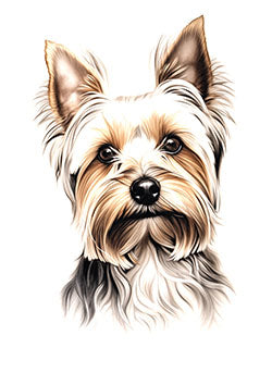 Tattoo template of a Yorkshire Terrier with expressive eyes and silky fur, perfect for dog lovers and pet enthusiasts