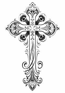 Tattoo template of a stylized ornamental floral cross.