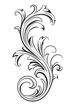 Tattoo template of a gracefully flowing, intricate floral design with delicate curves and elegant lines