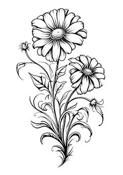 Tattoo template of a blooming flower with elegant leaves