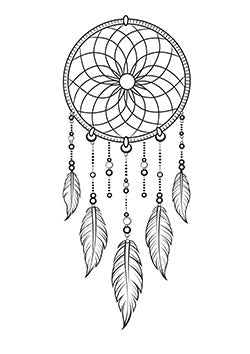 Tattoo template of a dreamcatcher with detailed feather elements