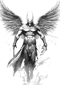 Tattoo template of a winged warrior with a helmet