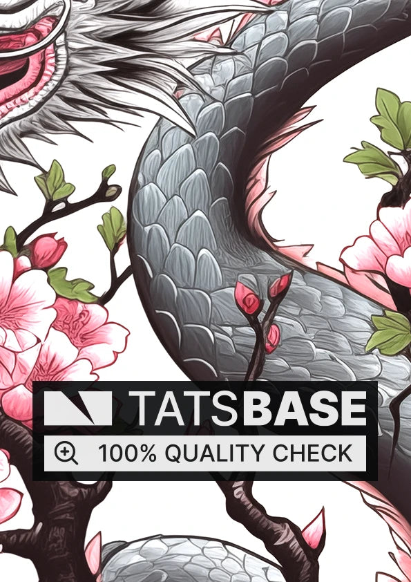 Tattoo template of a dragon with cherry blossoms