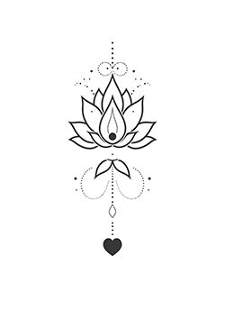 Tattoo template of a lotus flower with a heart and geometric details