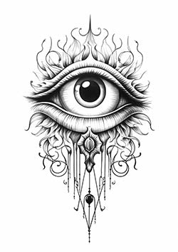 Tattoo template of an eye with flames and dreamcatcher designs